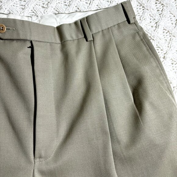 Brooks Brothers 346 Men's Dress Pants W34-35x32 Tan Wool Pleated Trousers MINT - Picture 4 of 8